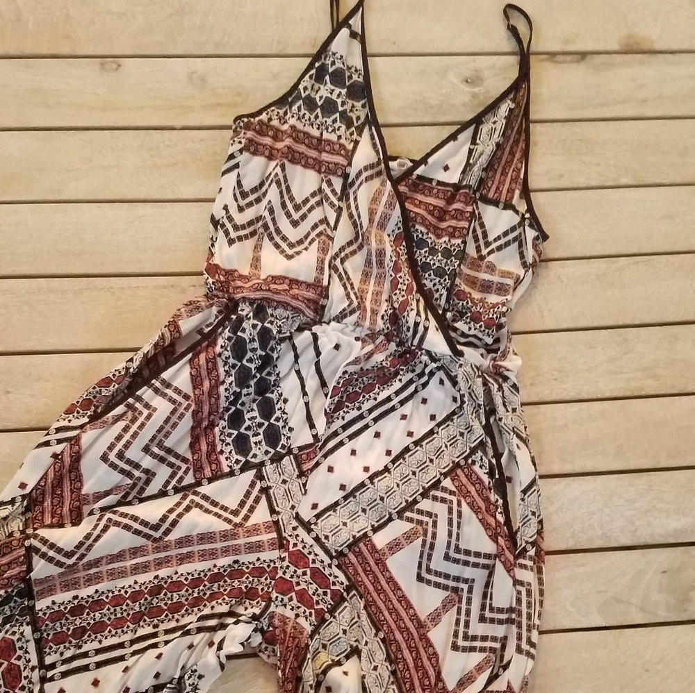 BCBG Jumpsuit - Ribbon Patchwork Surplice Culotte - Picture 3 of 3
